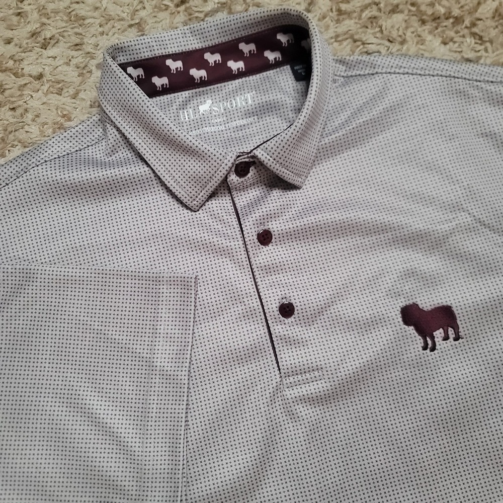 HL Sport Polo Shirt Mens Large Gray Bamboo Charcoal Performance Bulldog Logo